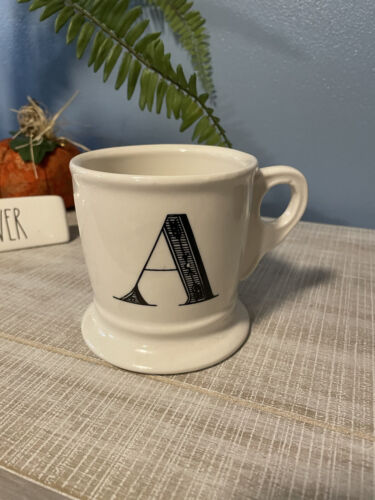 Anthropologie White Coffee Mug Cup Black Letter &#034;A” Initial Monogram Shaving Mug