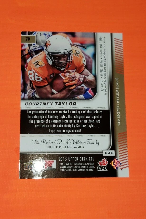 2015 Upper Deck CFL Signatures #79 Courtney Taylor - Image 2 of 2