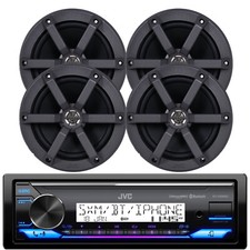 JVC KD-X38MBS 1 DIN Bluetooth LED Stereo Receiver, 4x 6.5" 100W Black Speakers