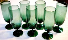 ONEIDA CRYSTAL MINX GREEN Vintage Set 7 Footed 8.5" ICED TEA GLASSES 18 oz Exc.