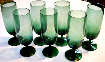 ONEIDA CRYSTAL MINX GREEN Vintage Set 7 Footed 8.5'' ICED TEA GLASSES 18 oz Exc.