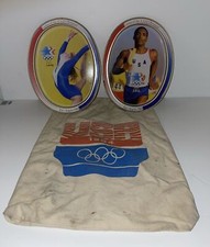 2 Rare 1984 McDonald's Games Of The XXIII Olympics Oval Metal Trays & Cloth Bag
