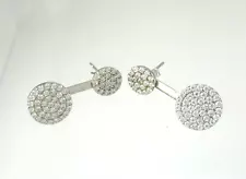 .925 Sterling Silver CZ Stud Earrings With Dangle Jackets Round Cluster 1"