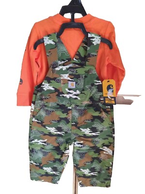 CARHARTT 18M Baby Toddler orange Green Topo Camo Bib