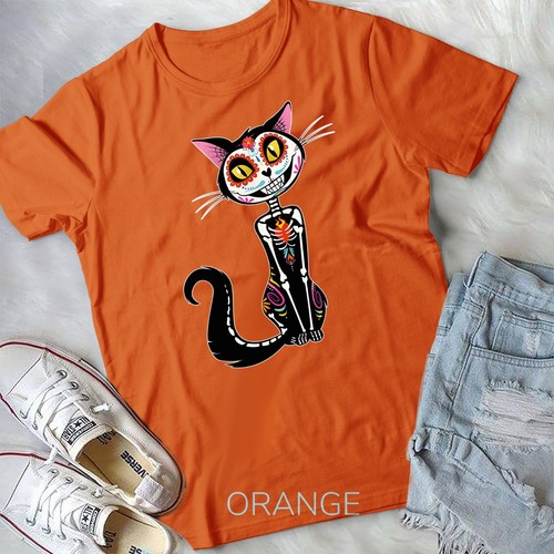 Cat Sugar Skull Dia de Los Muertos, Day of The Dead T-Shirt Unisex T-shirt - Picture 7 of 12