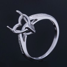 925 Sterling Silver Wedding Semi Mount Ring 9x9mm Heart Shape 0.1ct White Cz