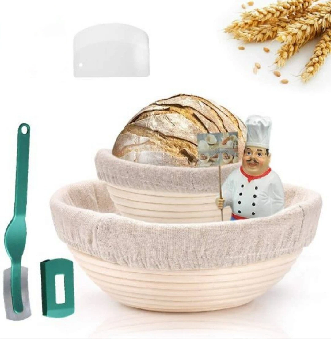 2 Set 7 Inch & 10 Inch Bread Banneton Proofing Basket, Lame, Scrapper & Liner