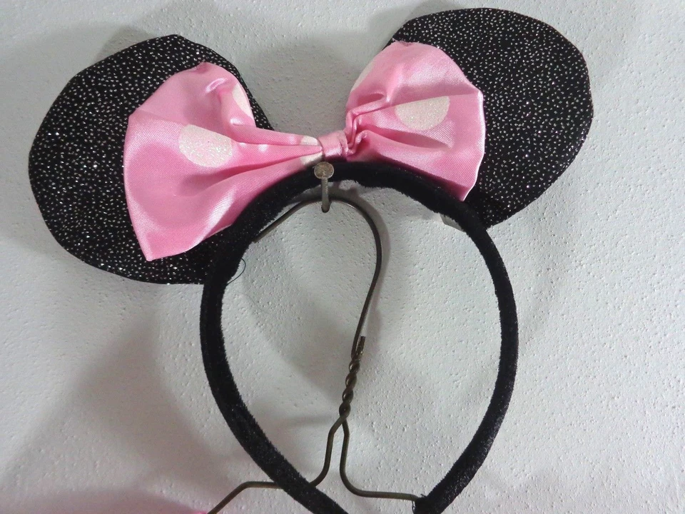Disney MINNIE MOUSE Disfraz 12-24 Mo Rosa Satinado Vestido Negro Diadema Orejas Lazo Foto 2 de 4