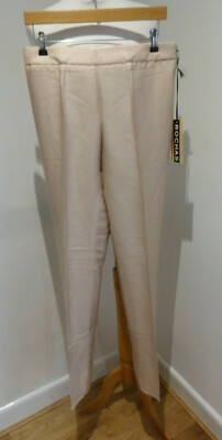 BNWT Rochas blush coloured woven silk slim leg pleat front trousers 42 12 NEW