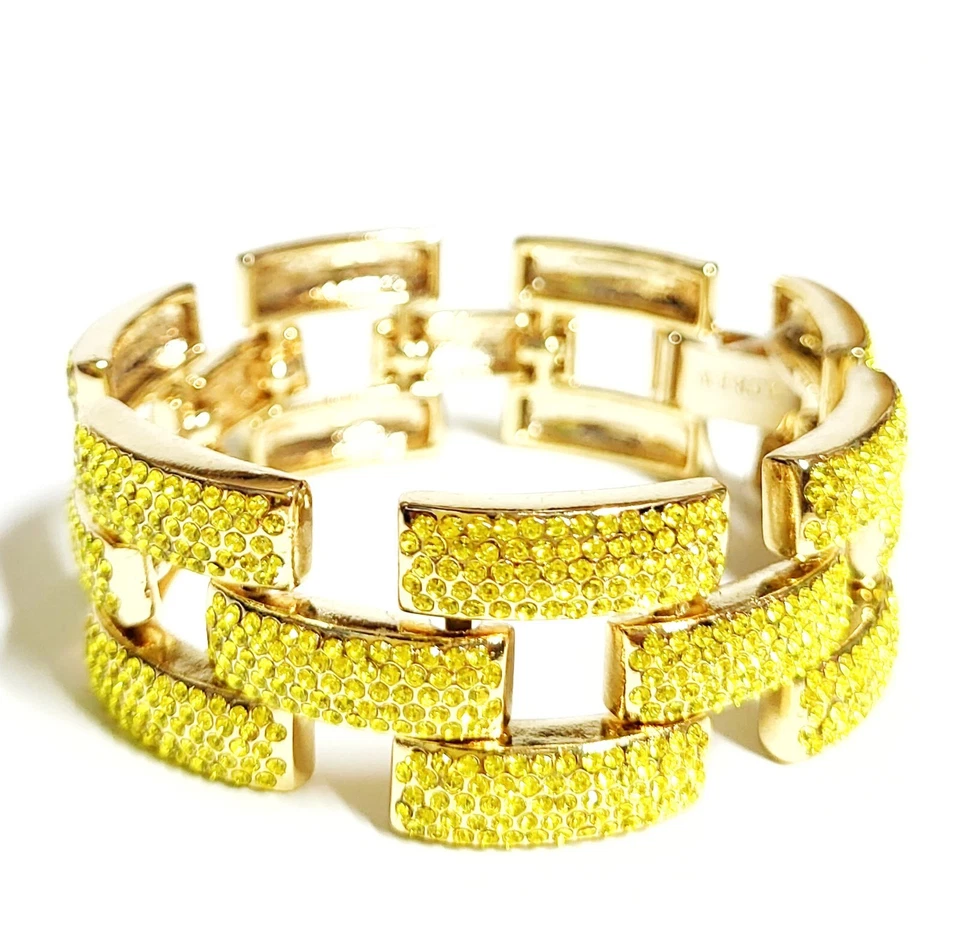 Brazalete J.Crew Cuadrado Eslabón Pavimentado Chartreuse Multi Flash Chapado en Oro Latón Nuevo con Etiquetas Foto 4 de 4