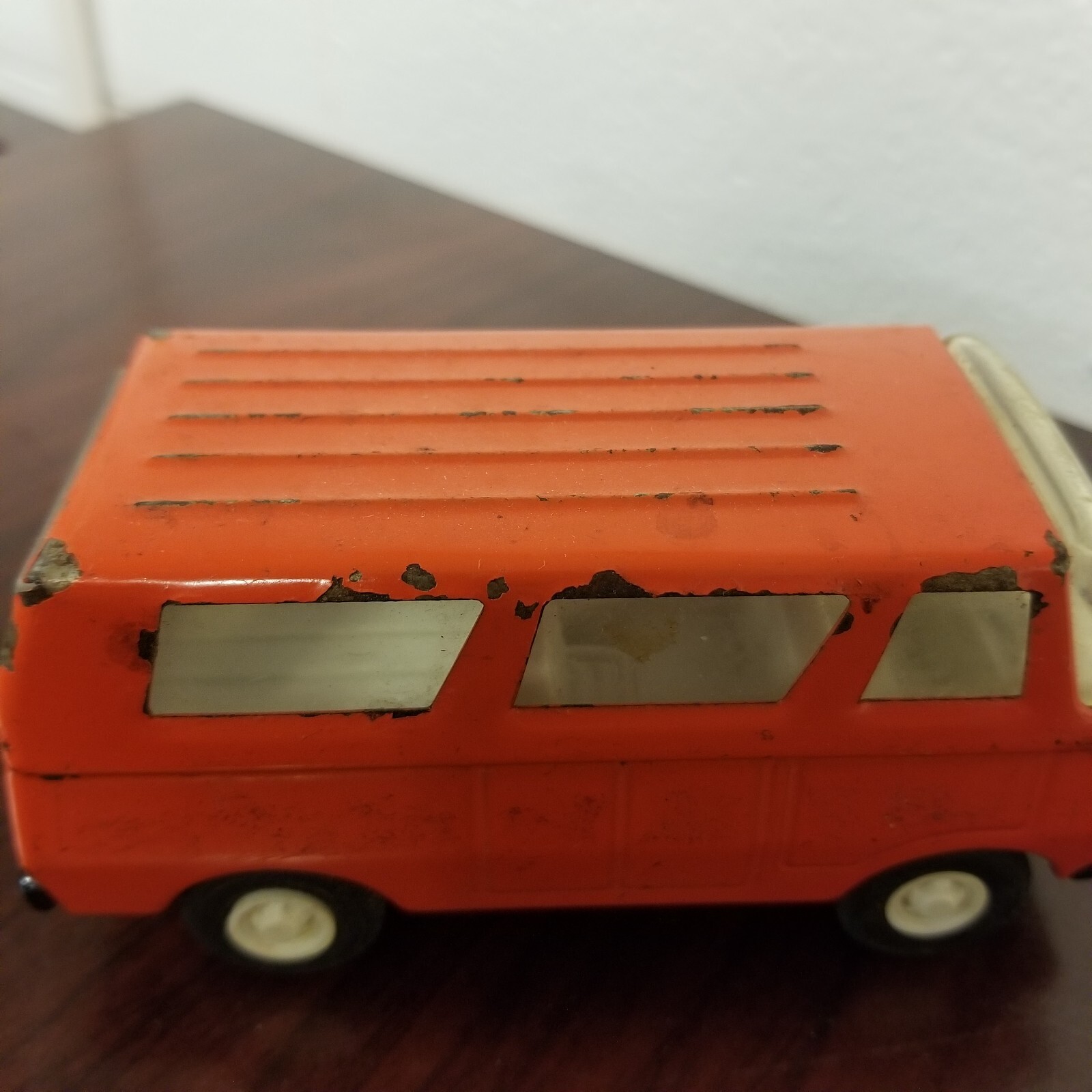 Vintage Tonka Emergency Van Orange Pressed Metal Toy Service Work Van