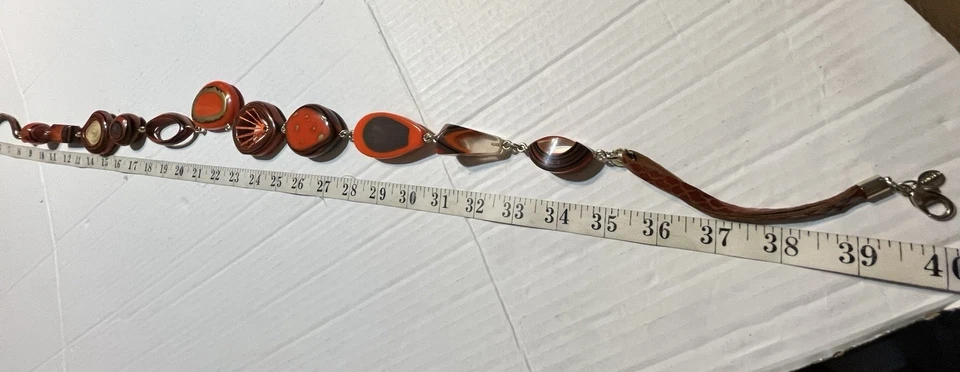 Collar Bohemio Chico’s 40” Naranja Marrón Imane Trozo Declaración BOHO Foto 4 de 4