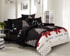 Queen Size Christmas Print 5pc Bedding Set:1 Duvet Cover 2 Shams 2 Cases A2848 