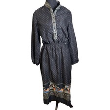 Lillie Rueben Vintage Dress Floral Trim Long Sleeve Midi Dress Cottagecore