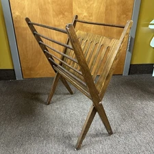 Vintage Magazine Rack Arthur Umanoff Style Walnut Wood Folding MCM Signed