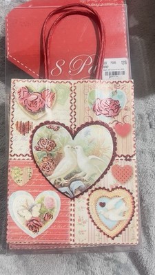 NEW 8pc Punch Studio Mini Gift Bags Vintage Valentine Doves Hearts Roses Glitter