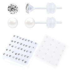 30 Pairs Cubic Zirconia Earrings - Plastic Post  Stud Earrings for Sensitive Ea