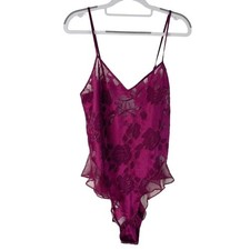 Vintage Victoria's Secret Teddy Ruffle Thong Bodysuit Lace Sheer Gold Label Red