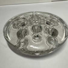 VTG Clear Glass Flower Frog   11 Hole, Round Dome, 3" Footed Floral Holder
