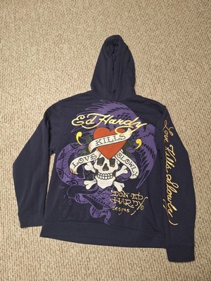 Ed Hardy sweatshirt hoodie Purple Love Kills Slowly Graphic M men