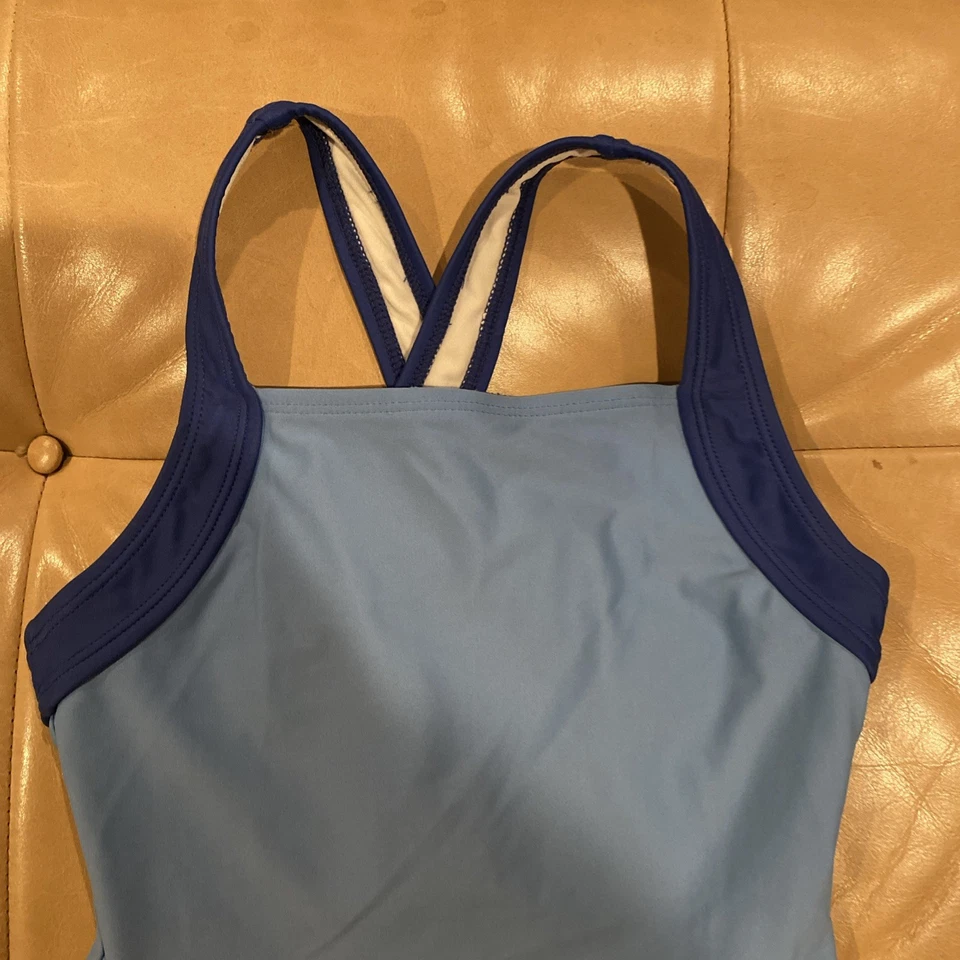 Hanna Andersson 130 Girl's US 8 SWIMSUIT Skirted One Piece Stripped Blue - Image 3 of 4