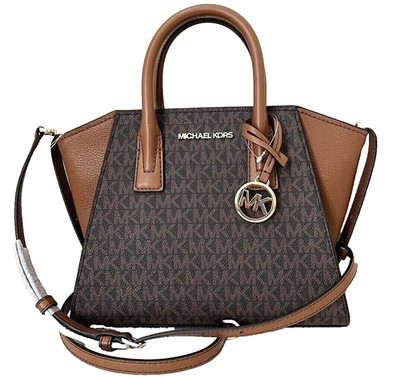 New Michael Kors Avril Small Top Zip Satchel Signature Brown