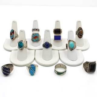 Southwest Sterling Turquoise Onyx Coral Inlay 5.75 12 Ring Lot of 13 #S4600 5