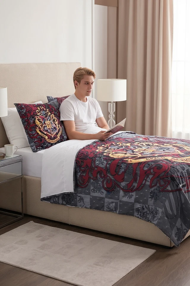 Juego de cama doble Harry Potter 3 piezas edredón almohada cuerpo falso funda de almohada cremallera Foto 4 de 4