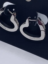 Coach CY098 Silver Heart Hoop Earrings New Stones
