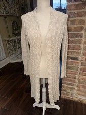 Free People Long Cardigan Cable knit Sweater Duster Neutral Beige Tan Size XS