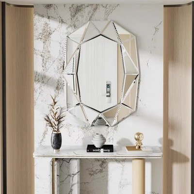 Gemstone Decorative Wall Mirror with Beveled Diamond Edge Living Room Bathroom
