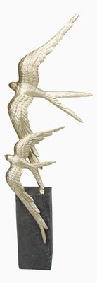 Gold Leaf 2 Acrobatic Raptor Swallow Birds In Flight On Black Base Figurine 19''H