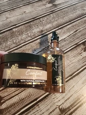 BATH BODY WORKS VANILLA PATCHOULI ESSENTIAL OIL MIST & BODY BUTTER COMFORT 2 PC
