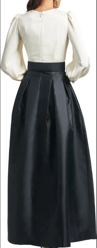 Sachin & Babi Ivory Jet Black Zoe Long Sleeve Mikado Gown Size 10 $895 Less Belt - Image 2 of 4