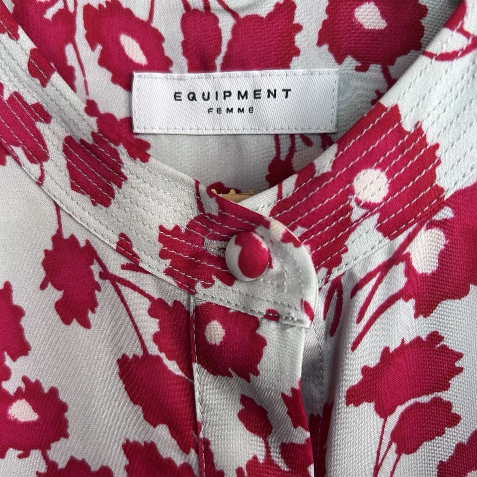 Blusa Camisa Equipment Seda Botón Frontal Floral Para Mujer Talla XL Rojo Gris Top Foto 4 de 4