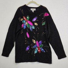 Victoria Harbour Vintage 80s 90s Colorful Sequin Knit Sweater sz L