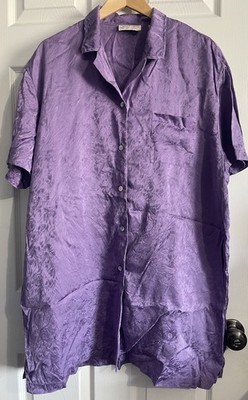 Vtg Judith Hart Fine Intimate Silk Nightgown XL Purple Sleep Shirt Short Sleeve