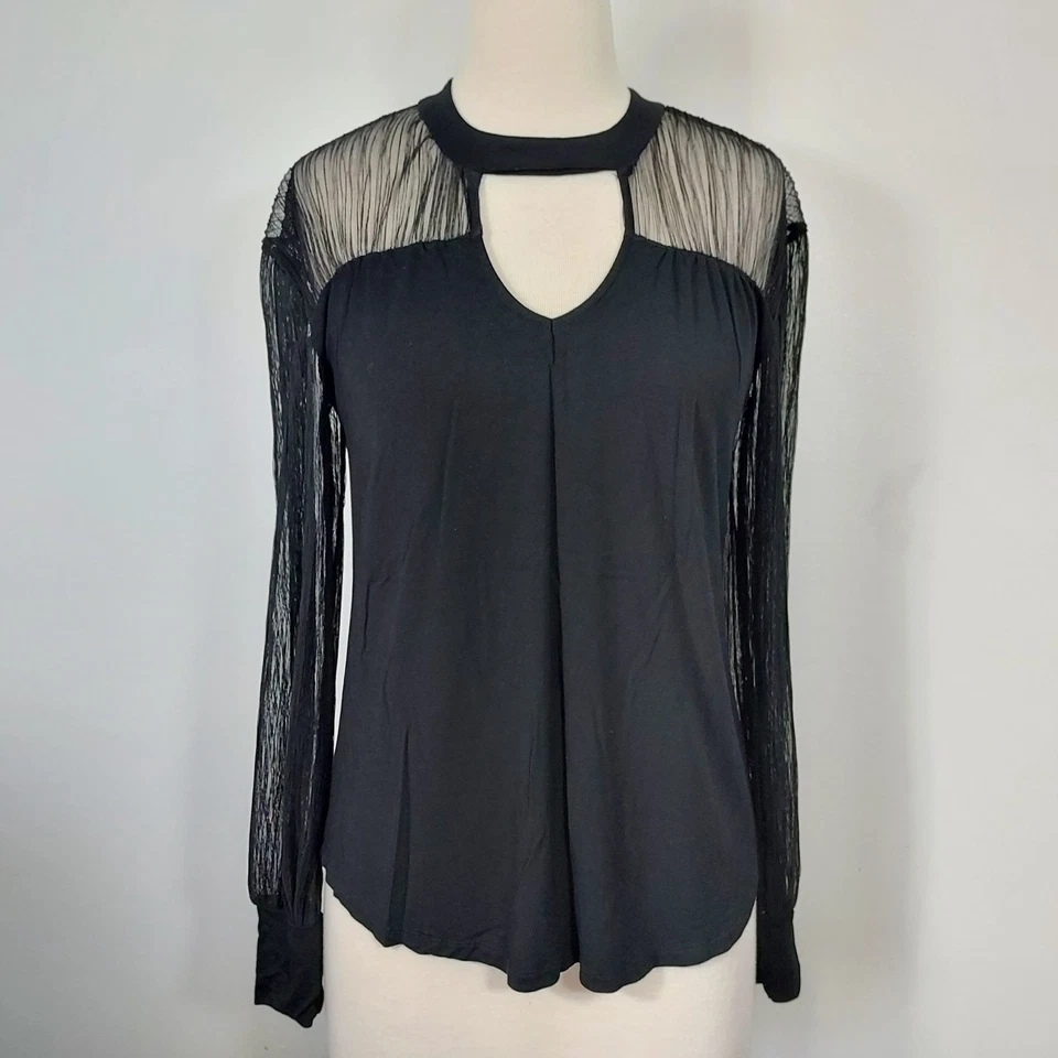 Camisa Maurices Whimsigoth para mujer talla mediana negra transparente encaje manga larga Foto 2 de 4