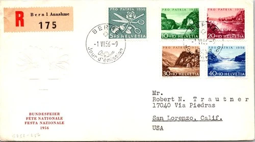 Switzerland FDC 1956 Registered Mail / Swiss Nat'l Day - Bern - J28141