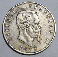 1872 Italy Five 5 Lire Nice Circ. -5333-
