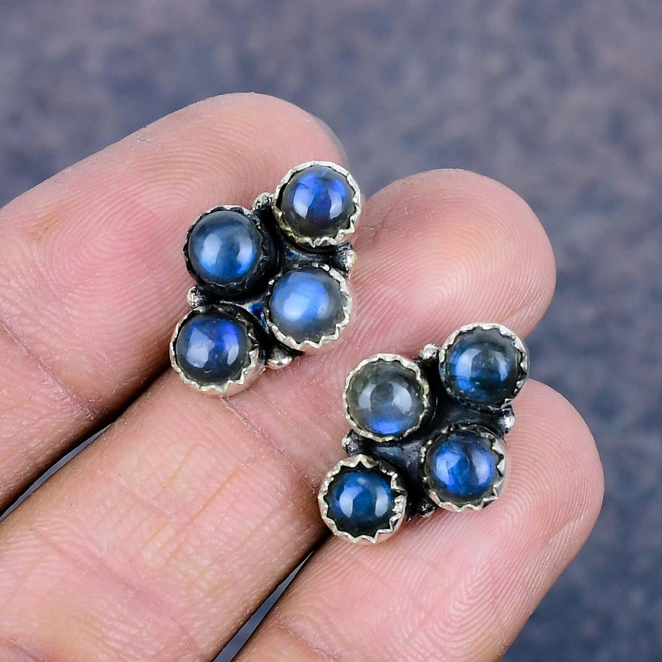 Increíbles pendientes de joyería de plata de ley 925 hechos a mano con piedras preciosas de labradorita Foto 2 de 4