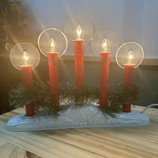 Vintage 5 Light Candolier Candlabra Red Drip With Greenery & halo - Working #5