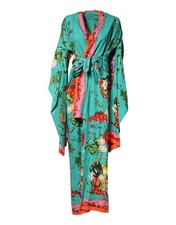 Dolce & Gabbana Green Printed Long Sleeve Wrap Coat Women's Dress Authentic
