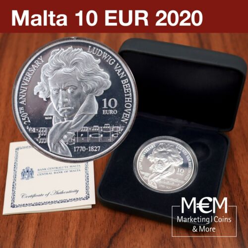 # 10 EURO MALTA 2020 SILBER GEDENKMÜNZE 250. JUBILÄUM LUDWIG VAN BEETHOVEN PP # - Bild 1 von 1