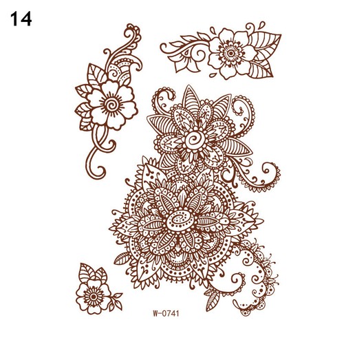 Henna Tattoo Lace Flower Temporary Fake Tattoo Waterproof Red Tattoo Sticker ~ - Picture 23 of 42