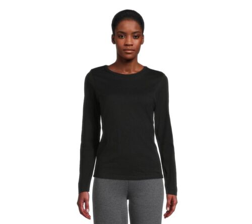 Hanes Women's Long Sleeve Crewneck T-Shirt 100% Cotton Size XL Ebony