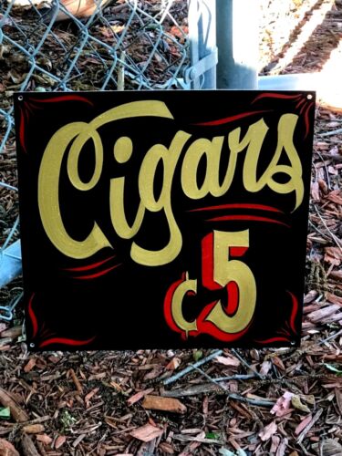 Letrero de tienda publicitaria vintage pintado a mano con letras tabaco de 5 centavos cigarros - Imagen 6 de 7