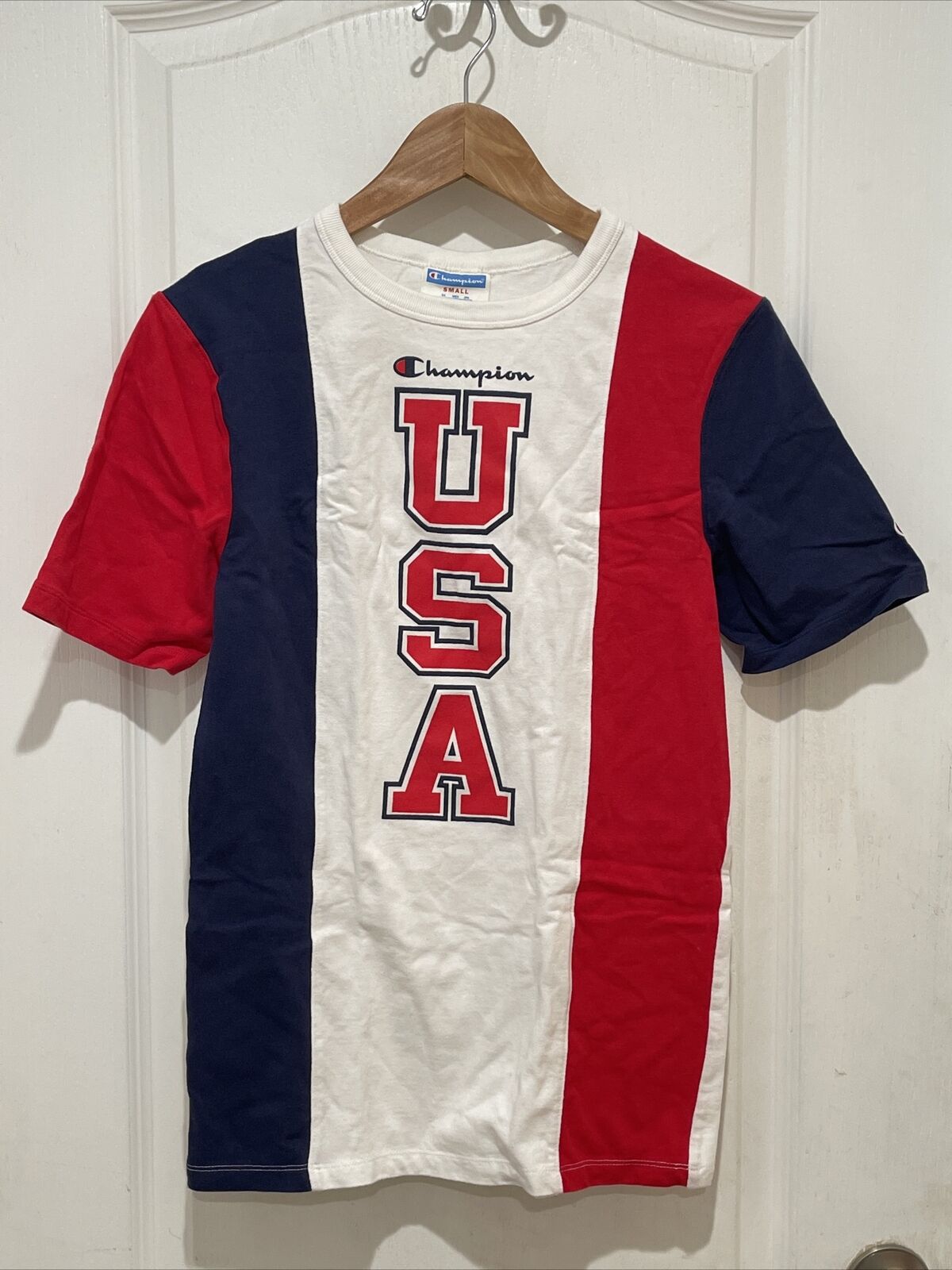 Vintage Champion USA 90s Blue Red White Shirt Siz… - image 1