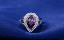 2ct Simulated Purple Amethyst Engagement Ring 14k White Gold Plated Double Halo