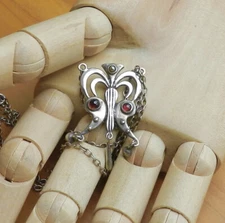 Vintage Sterling Silver Pendant Garnet Cabochons Arts and Crafts Style Necklace